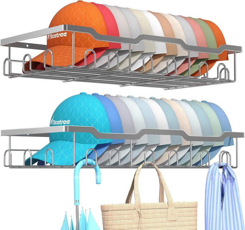 Nicetree Hat Racks for Baseball Caps Wall - Metal Hat Organizer for 48 Baseball Caps Holder, 2 Pack Hat Storage Organizer for Closet, Bedroom, Living Room - Image 1